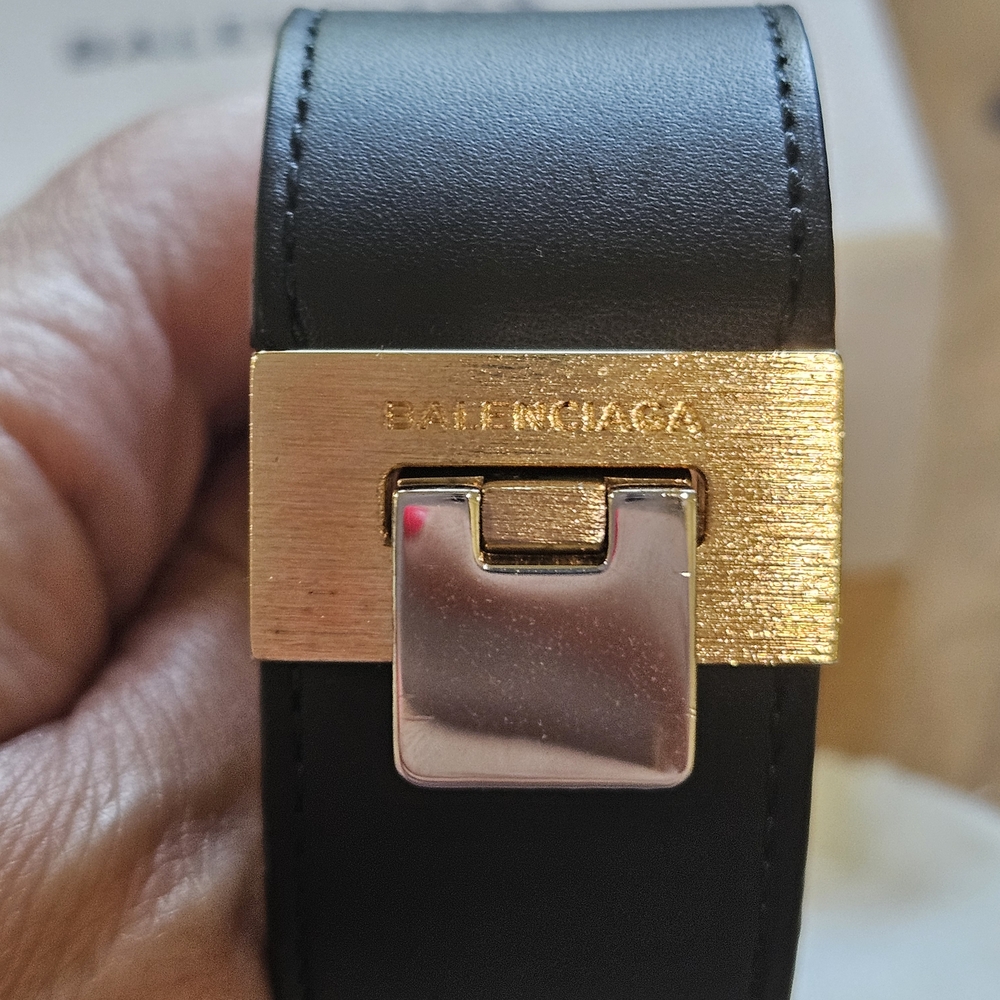 Balenciaga Black Leather Bracelet with Gold Clasp